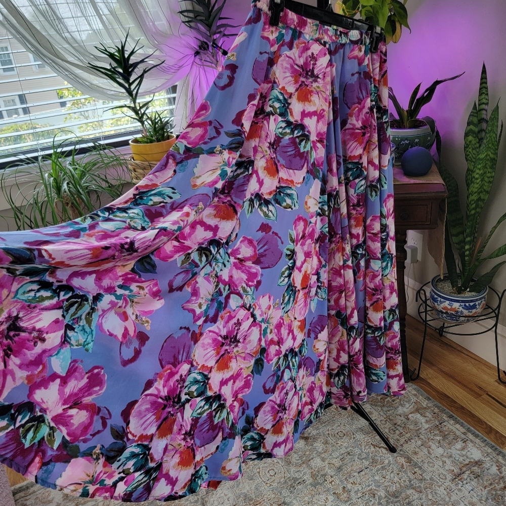 Periwinkle Maxi Floral Circle Skirt